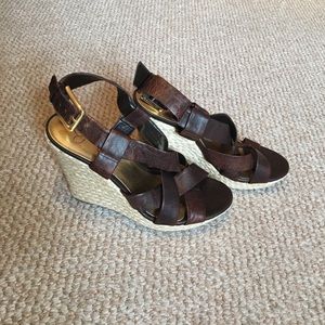 Jessica Simpson brown leather platform wedge
